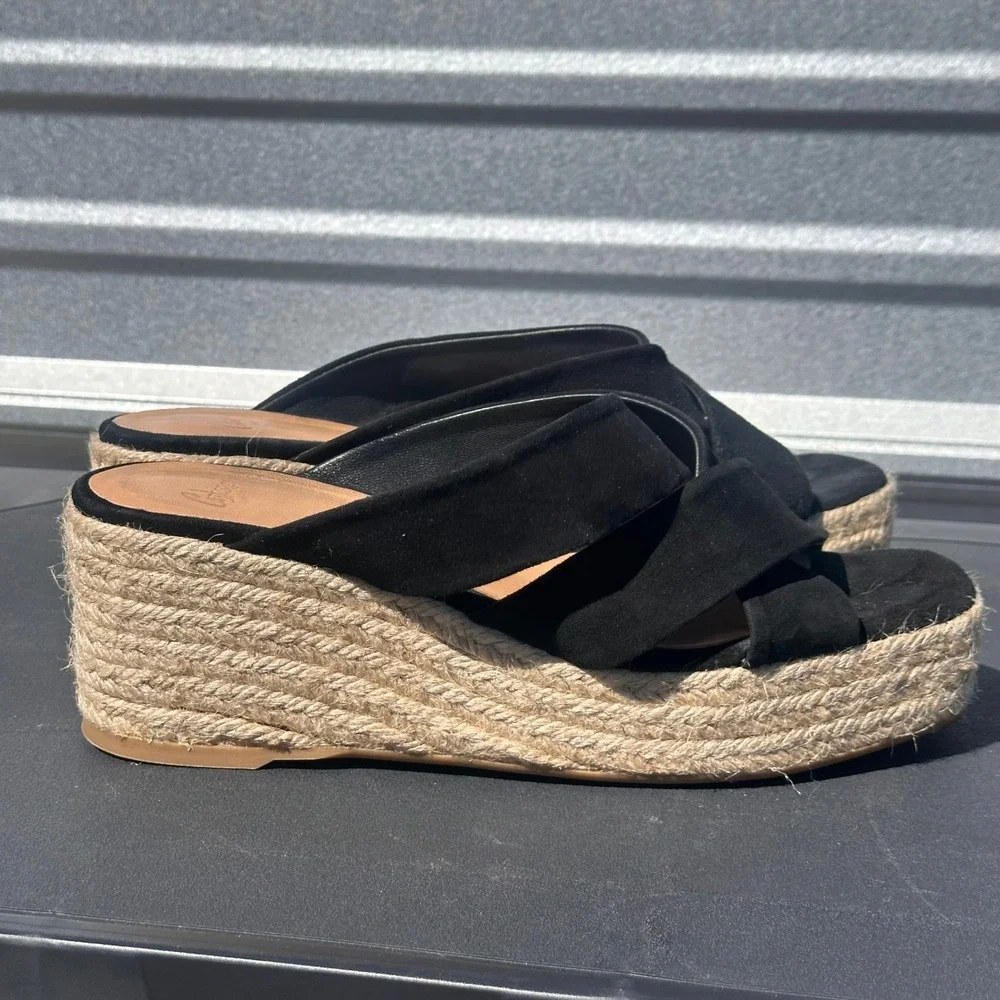 Castaner Black Suede Crisscross Espadrille Wedge Sandals Spain Size 39 Womens